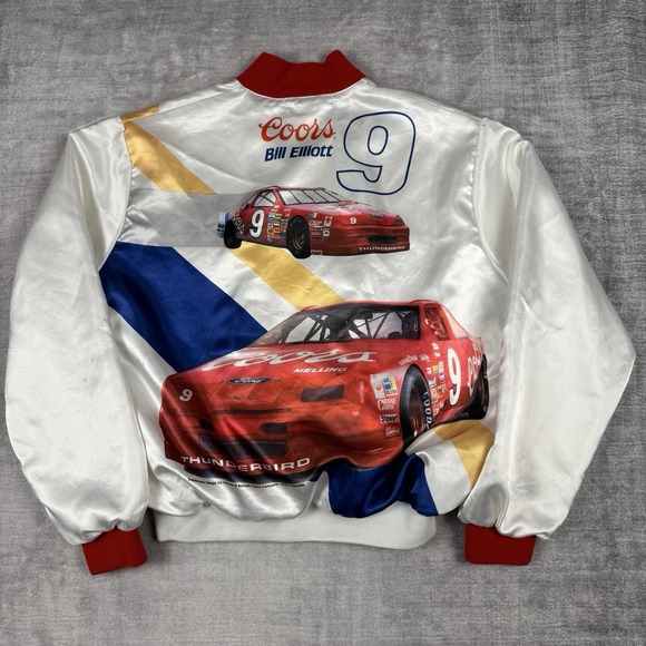 Vtg Bill Elliott Jacket Men's Large White Satin Coors Racing 1989 Winston Cup - Picture 5 of 10